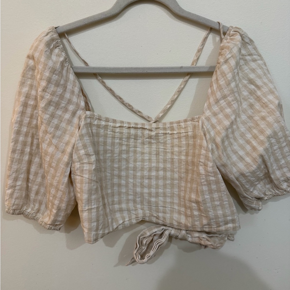 H&M Beige Checkered Blouse